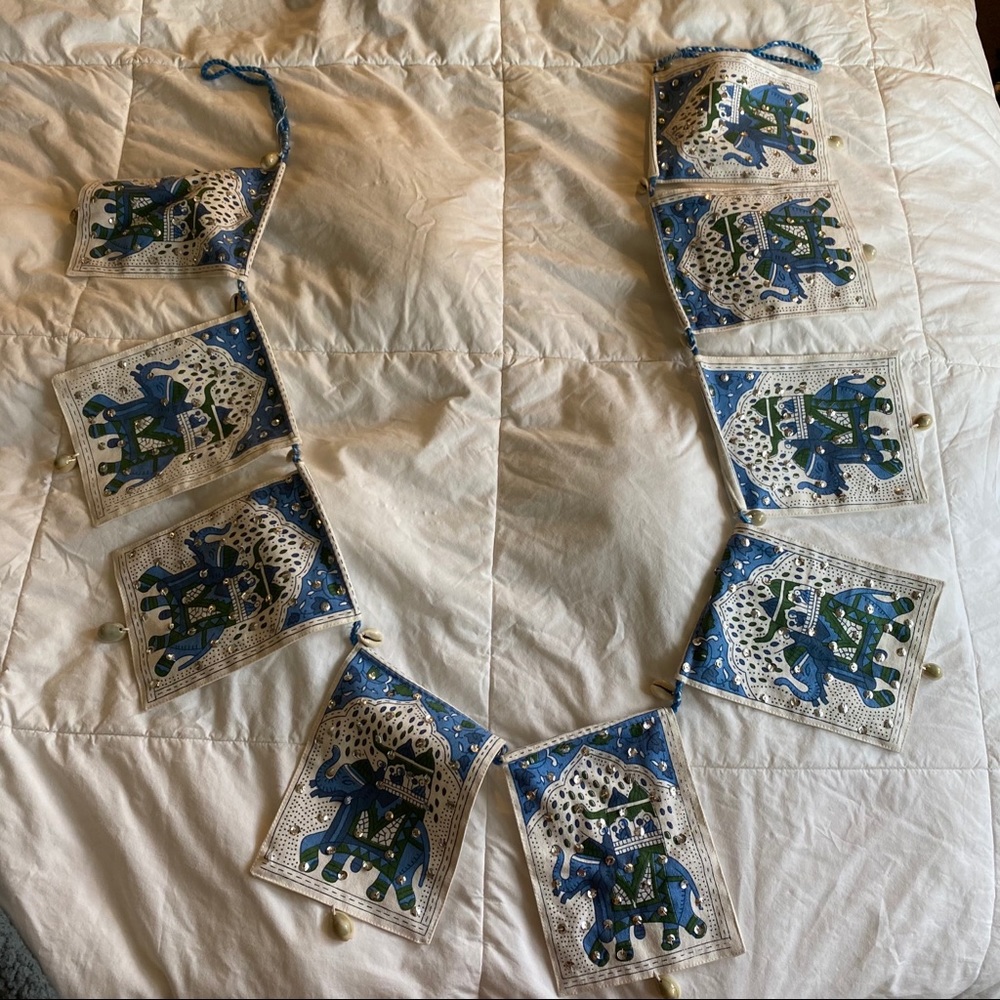 Elephant Patterned Tapestry in Blue and Green